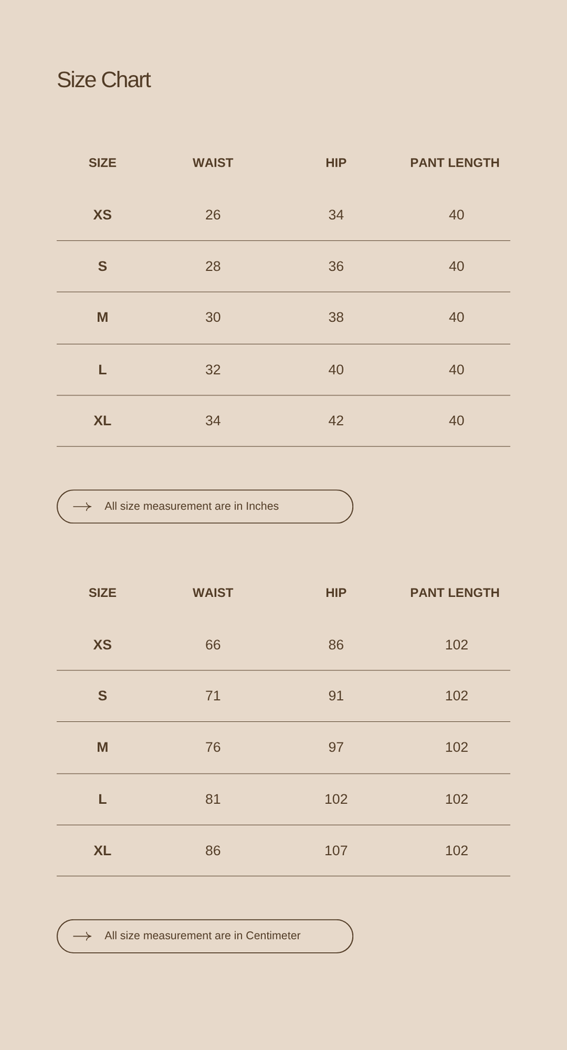 Size chart for White Barrel Pants