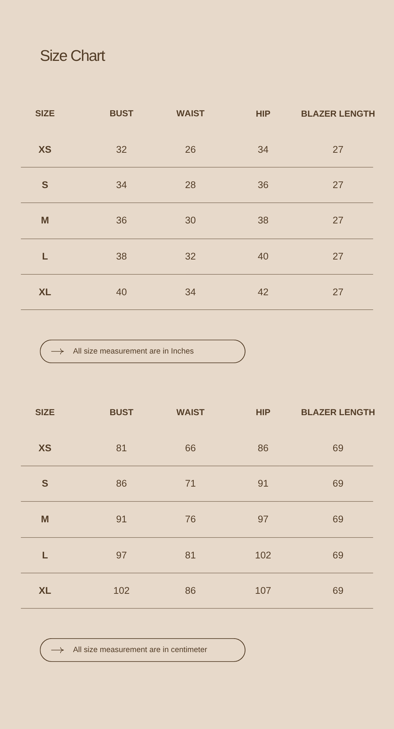 Size chart for The Polka Dot Blazer