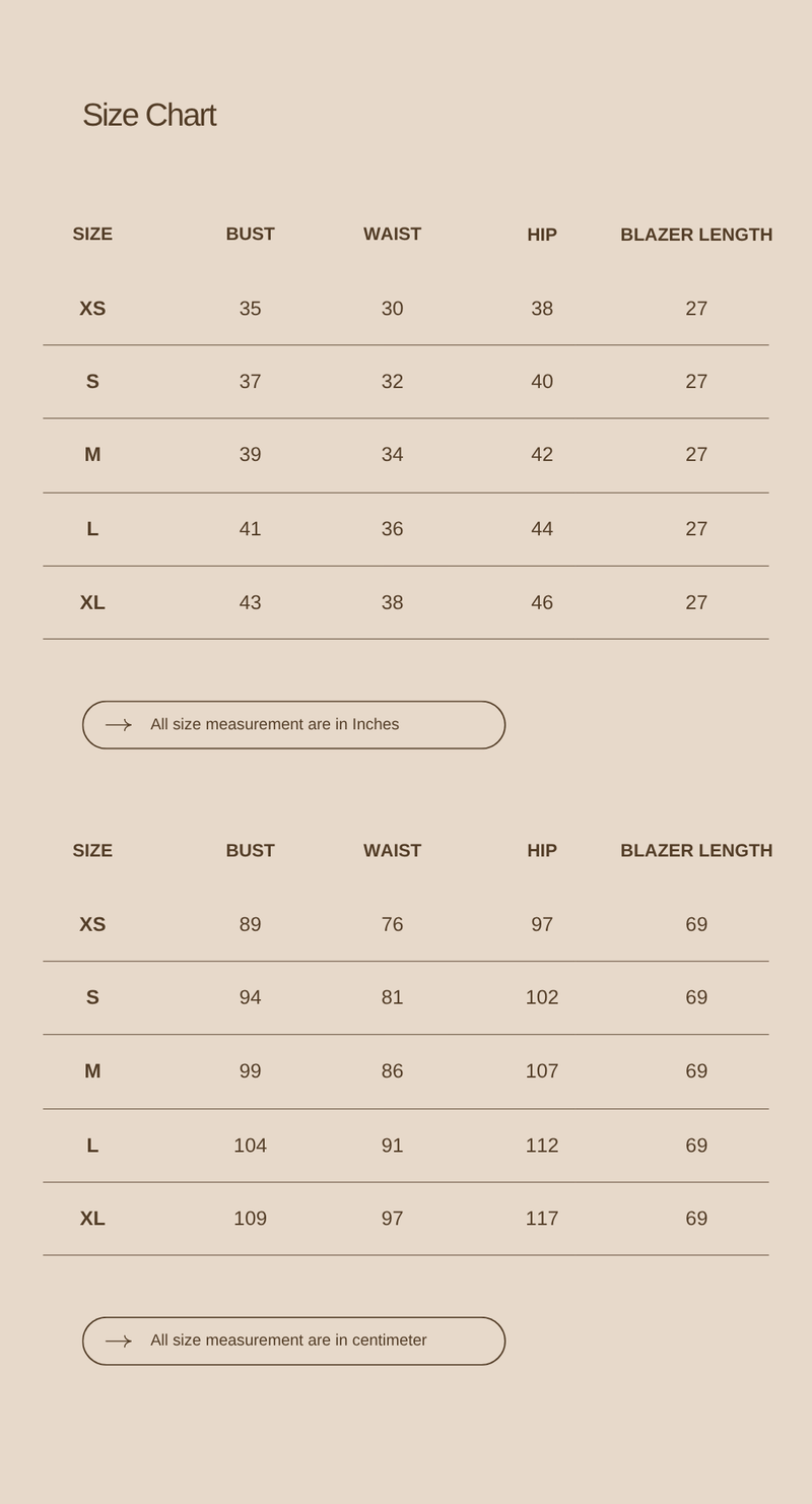 Size chart for The Polka Muse Dress