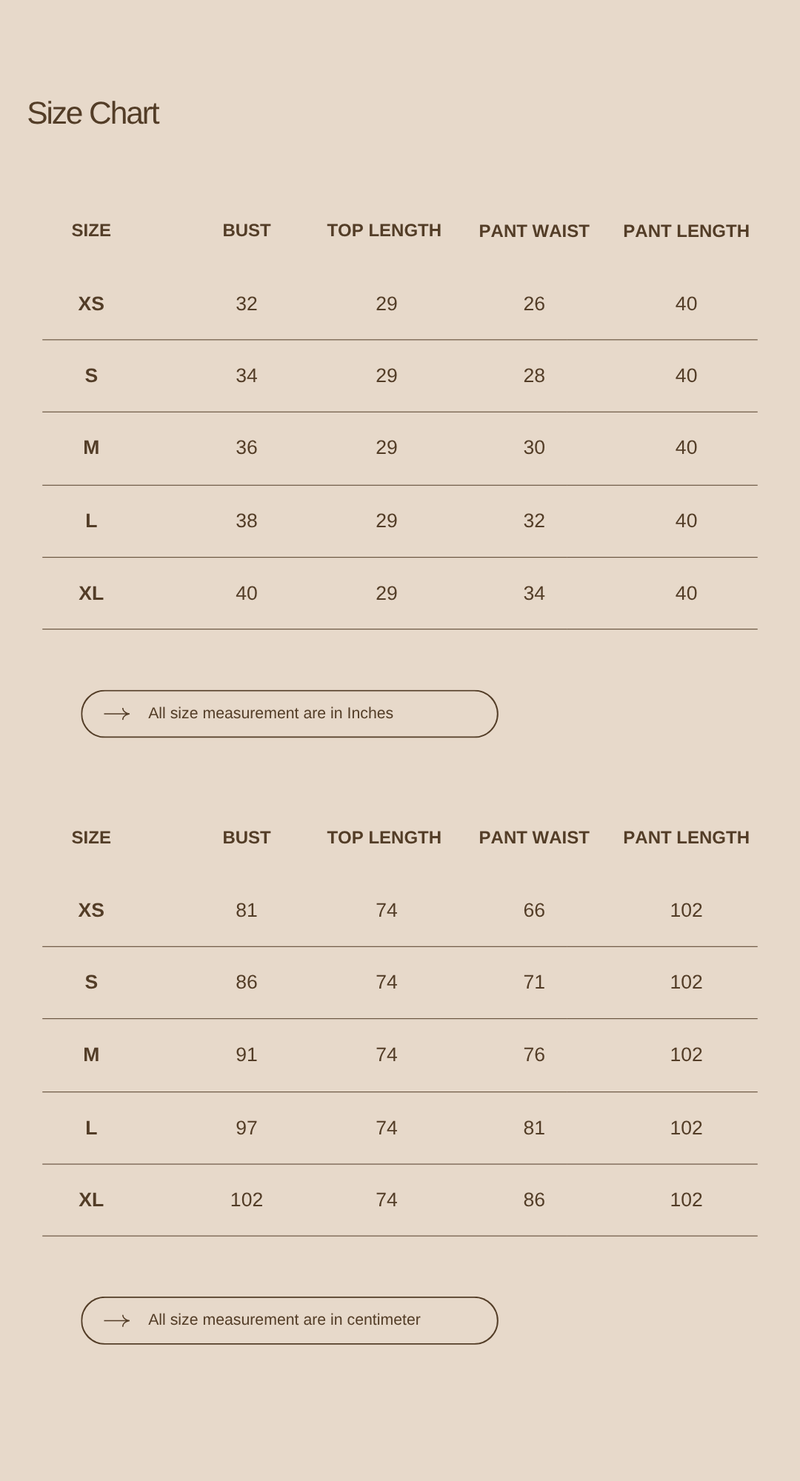 Size chart for Breathing Room Bottom