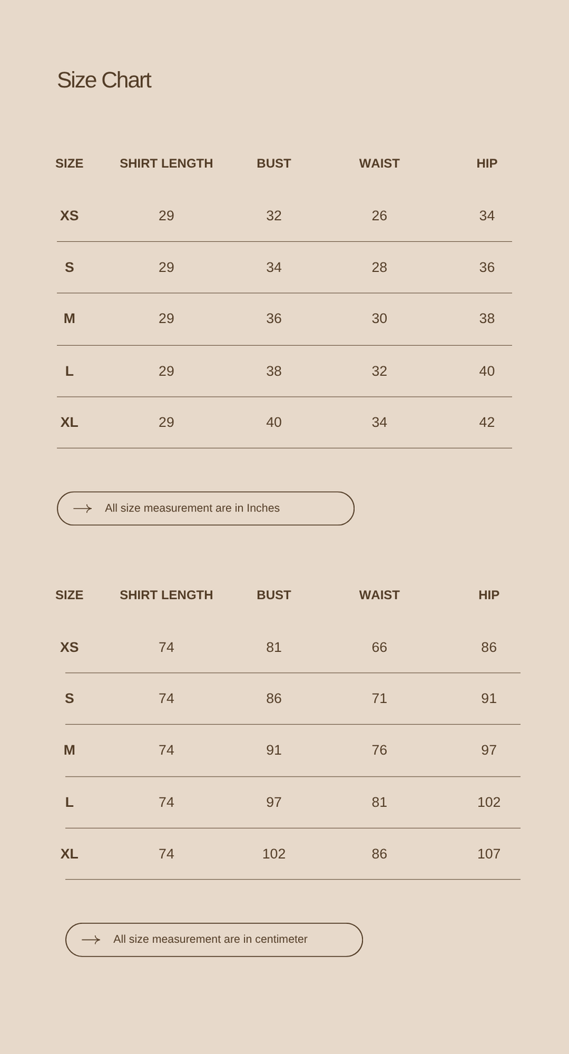 Size chart for Breathing Room Shirt
