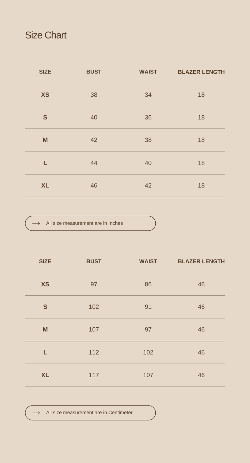 Size chart for Double-Breasted Short Cotton Jacket