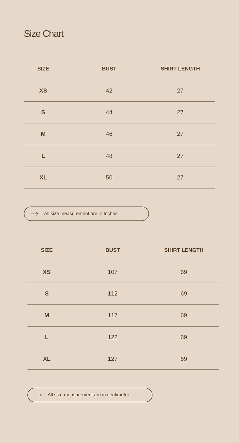 Size chart for The Heartbeat Shirt