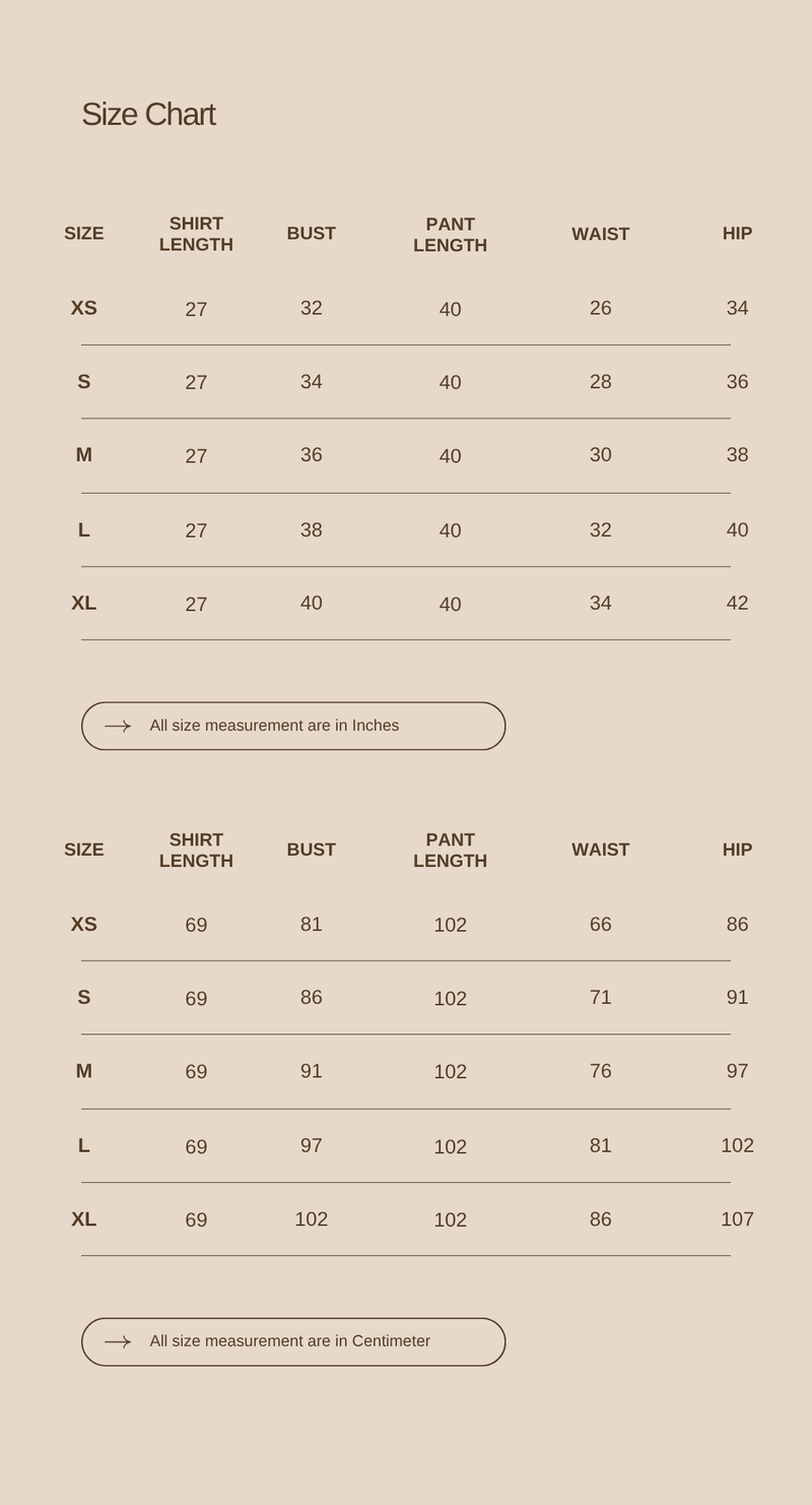 Size chart for The Soft Routine Set