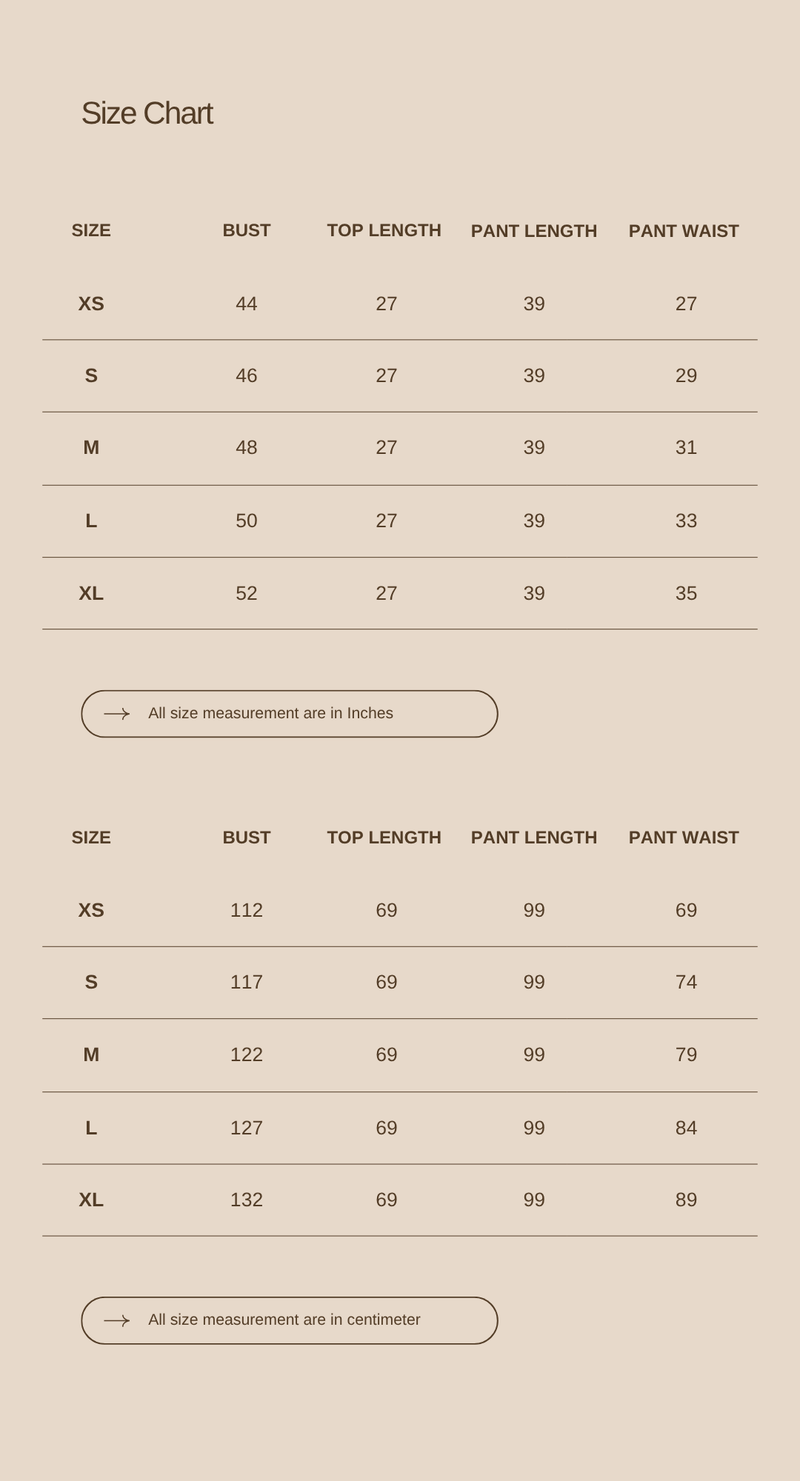 Size chart for The Soft Routine Set - Silver Lilac