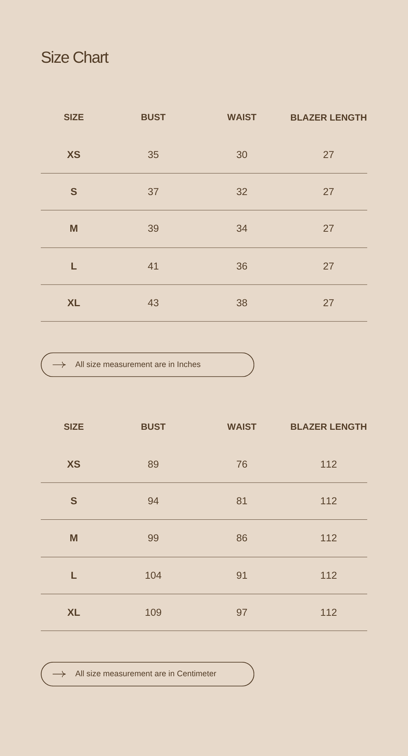 Size chart for The In Her Element Set