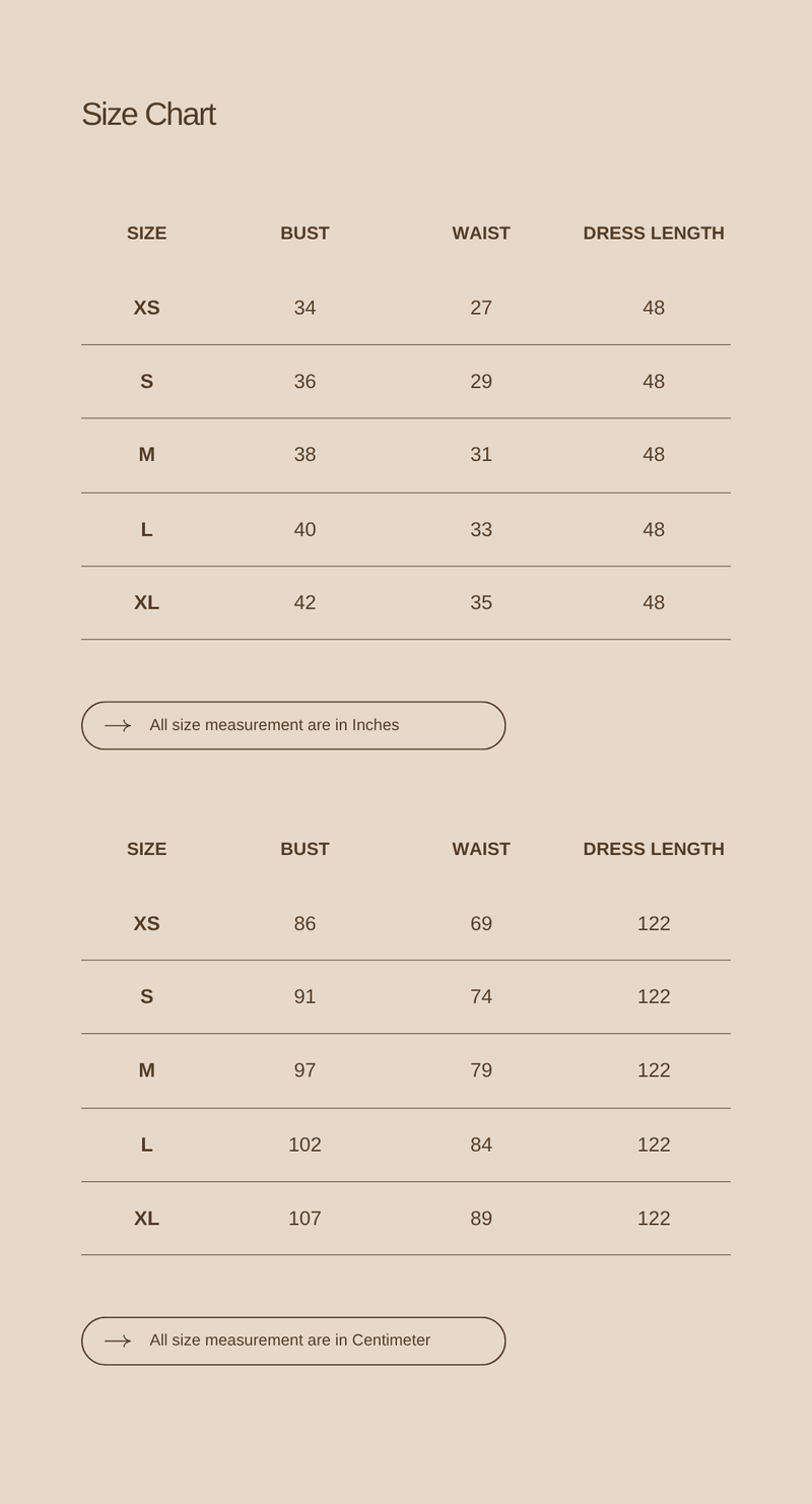 Size chart for The Timeless Dress